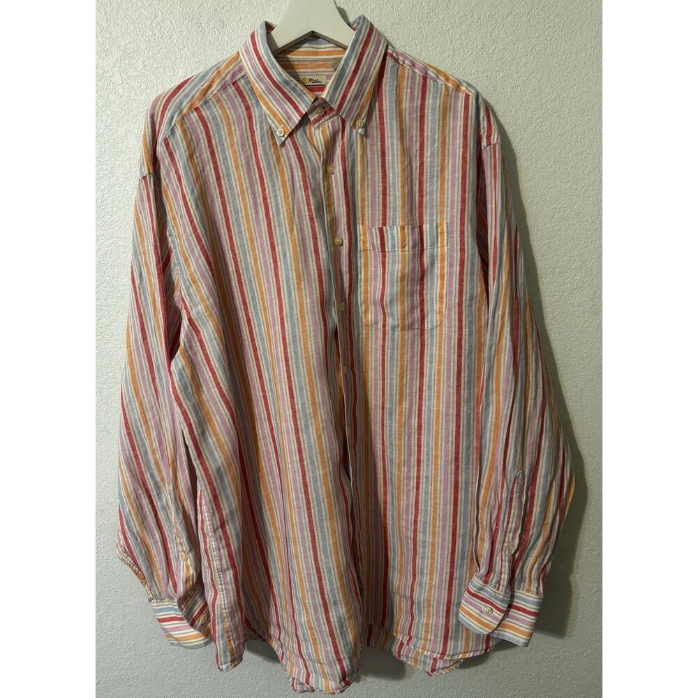 Peter Millar Men's Linen Shirt Button-up Striped Size XL